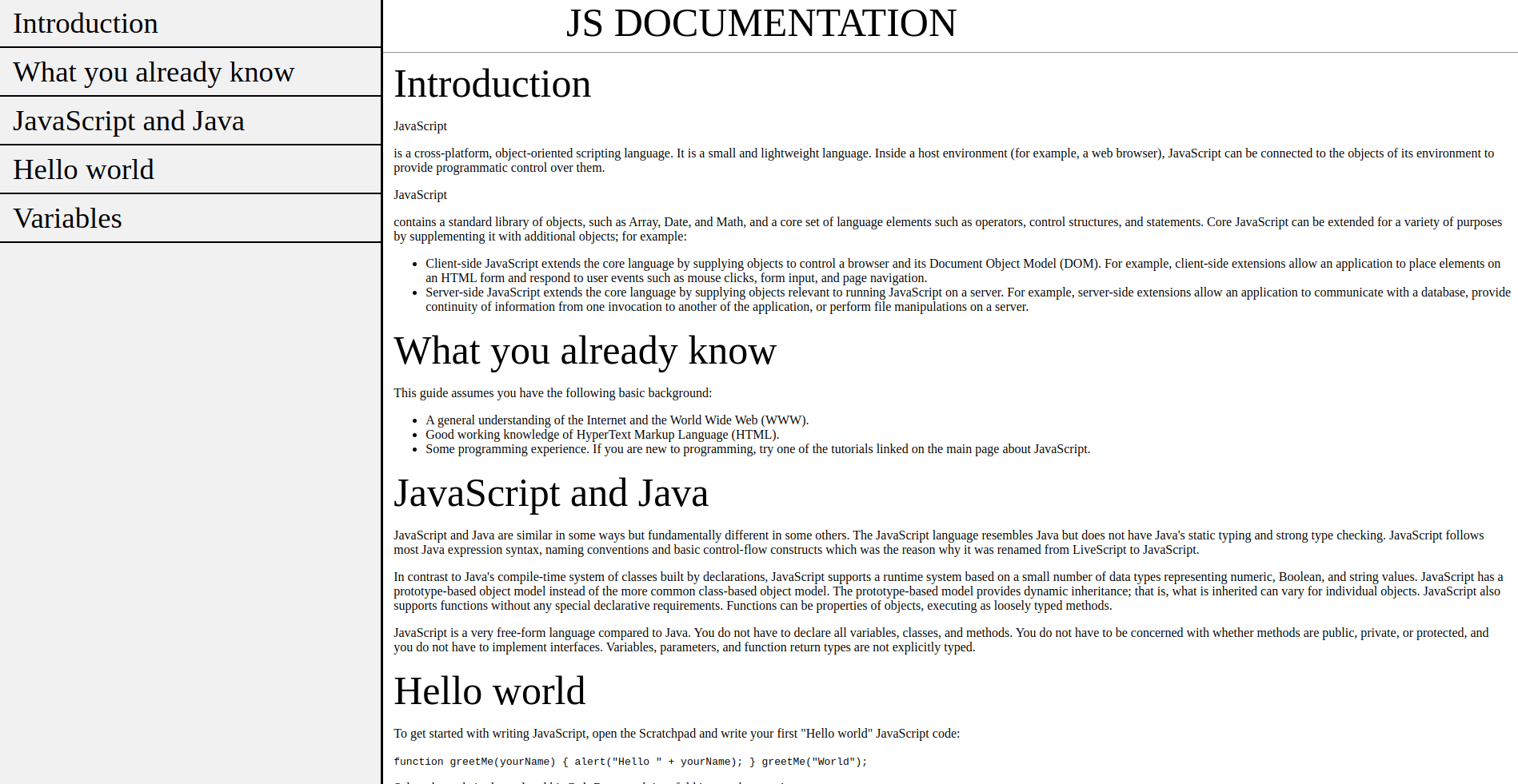 JS Documentation